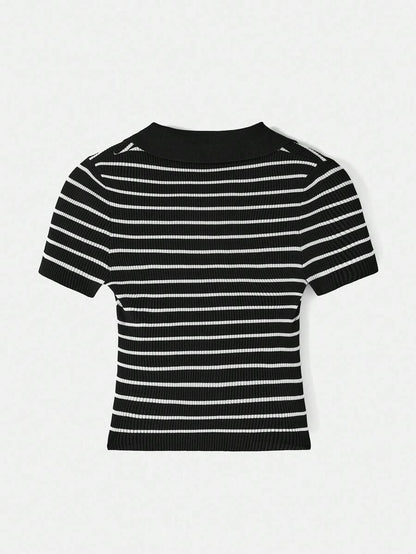 Striped Turtleneck Knit Sweater