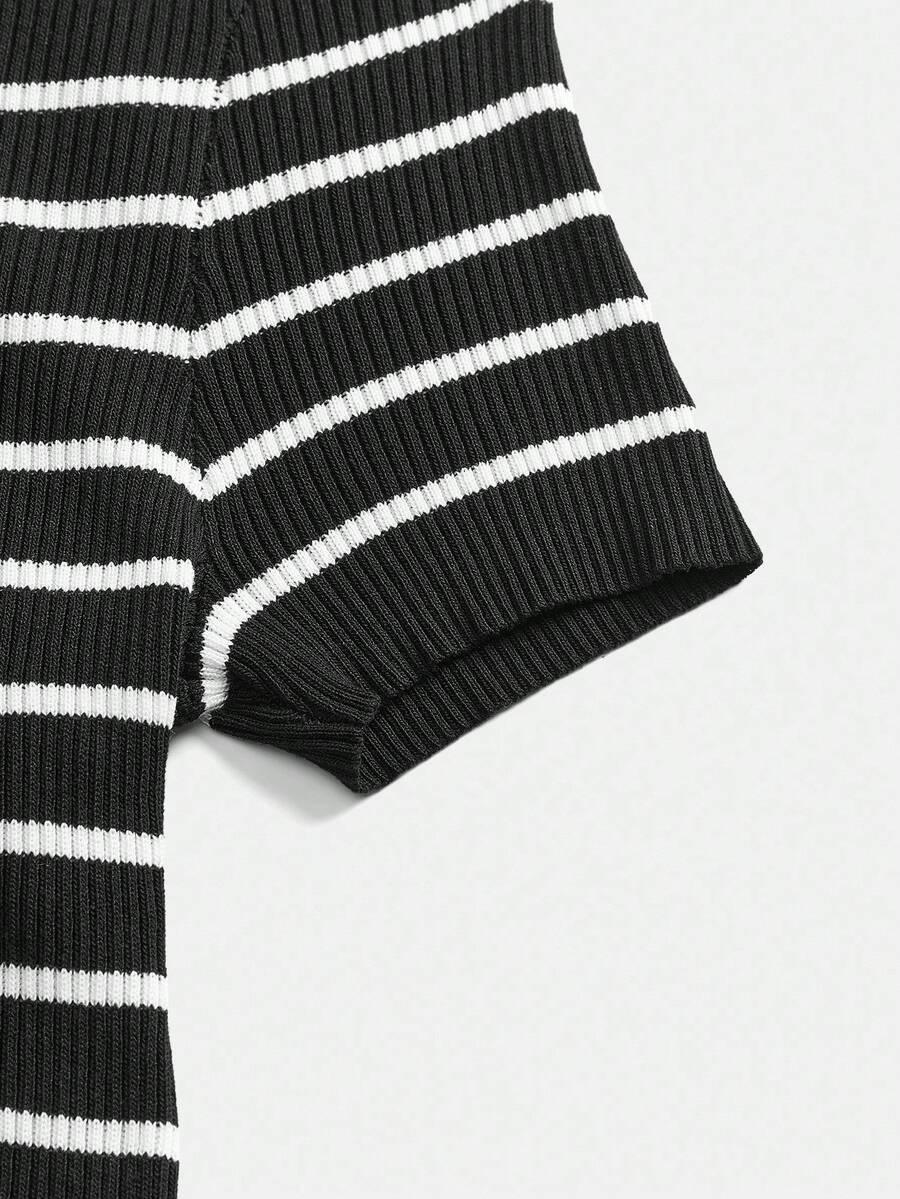 Striped Turtleneck Knit Sweater