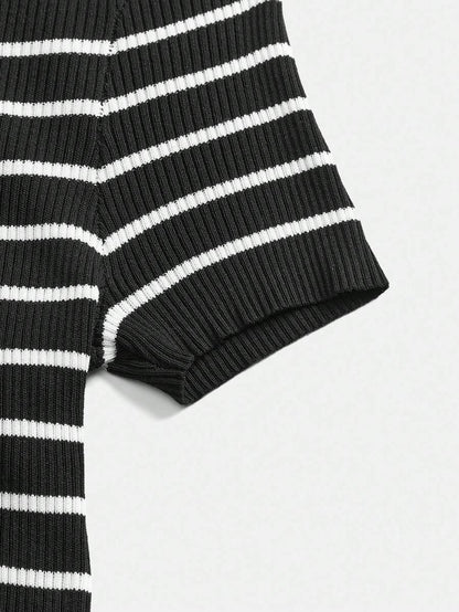Striped Turtleneck Knit Sweater