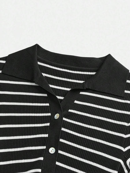 Striped Turtleneck Knit Sweater