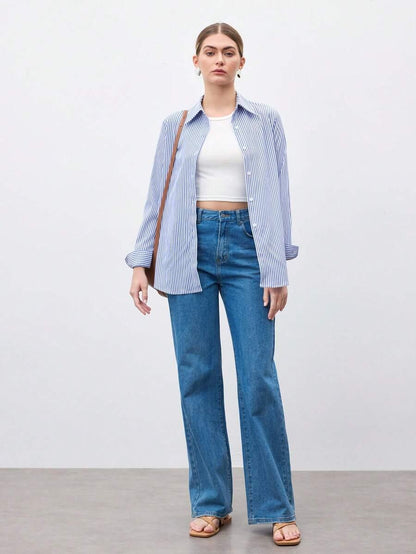 Camicia a righe a maniche lunghe con bottoni