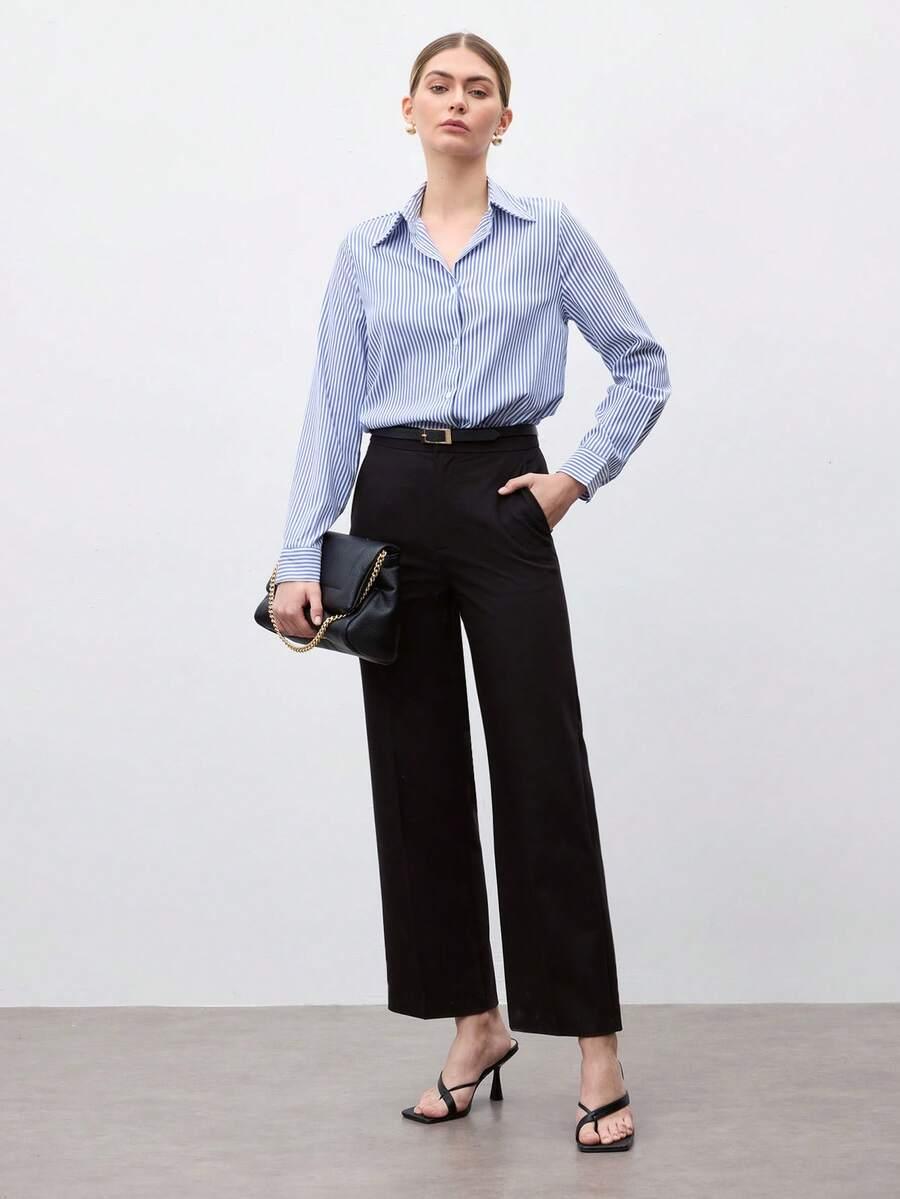 Camicia a righe a maniche lunghe con bottoni