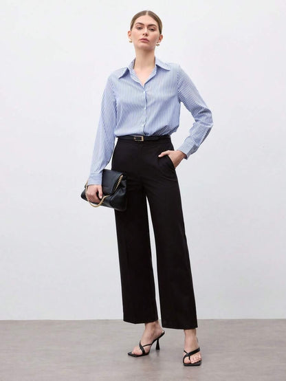 Camicia a righe a maniche lunghe con bottoni