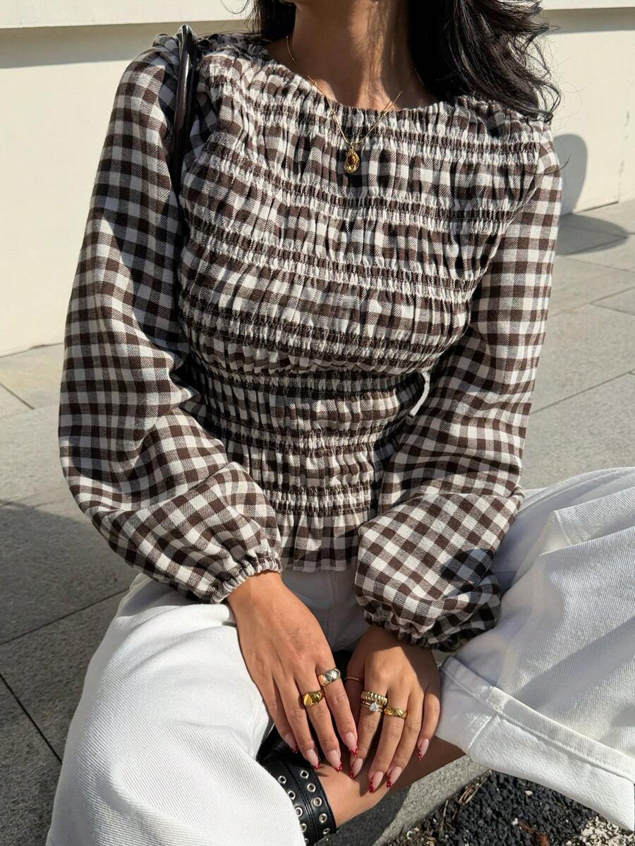 Blusa de Punto Acanalado con Mangas Obispo