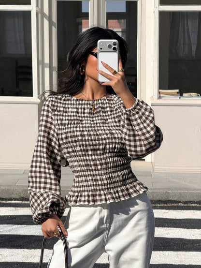 Blusa de Punto Acanalado con Mangas Obispo