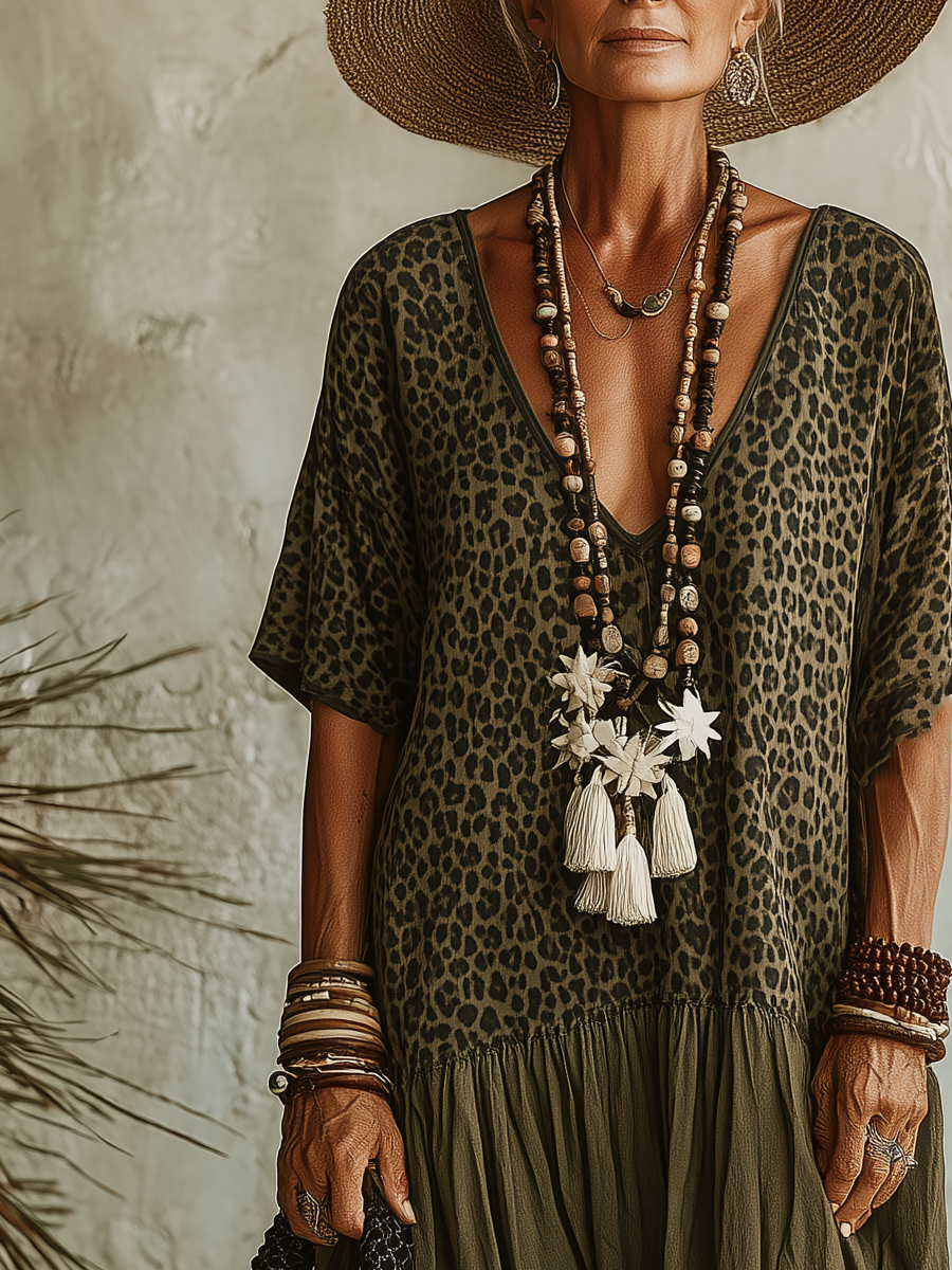 Lea | Vestido Maxi Leopardo con Escote en V