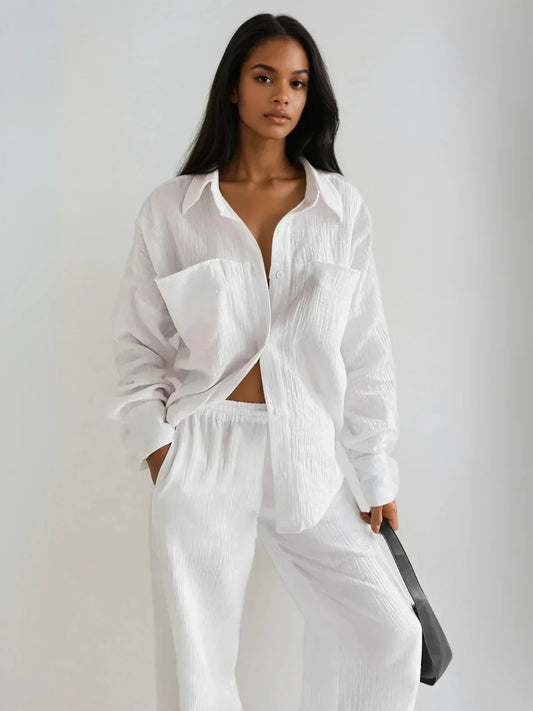 Conjunto de Algodón de Camisa y Pantalón Holgado