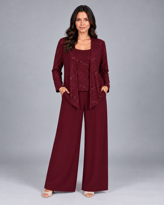 Zelinda | Completo Tre Pezzi con Giacca di Paillettes e Pantalone Ampio