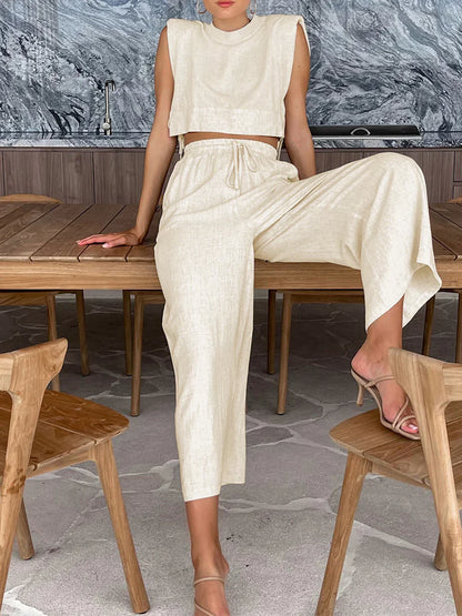 Linen Shirt and Wide-Leg Pants Set