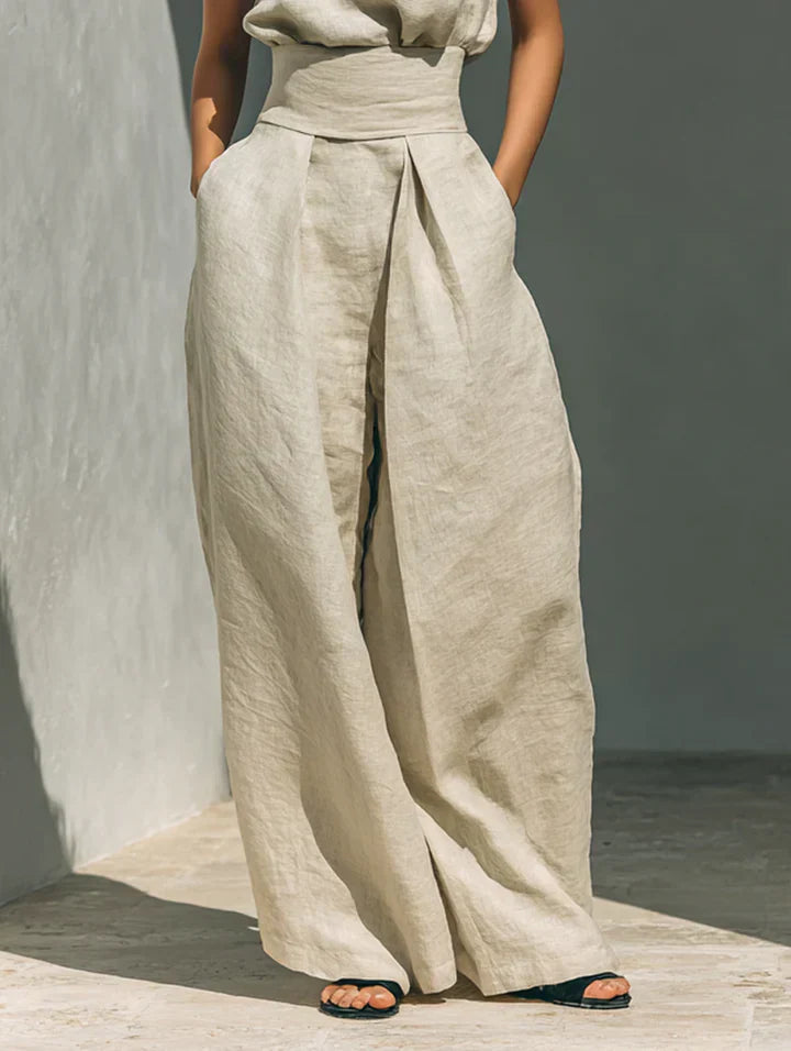 FLOR | CONJUNTO MINIMALISTA DE TOP SIN MANGAS Y PANTALÓN DE PIERNA ANCHA EN ALGODÓN Y LINO