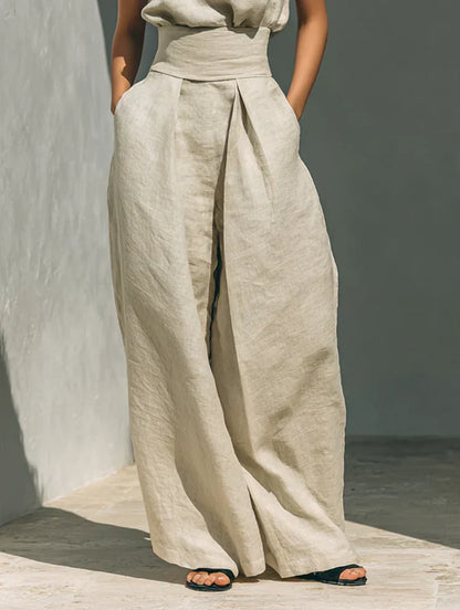 FLOR | CONJUNTO MINIMALISTA DE TOP SIN MANGAS Y PANTALÓN DE PIERNA ANCHA EN ALGODÓN Y LINO