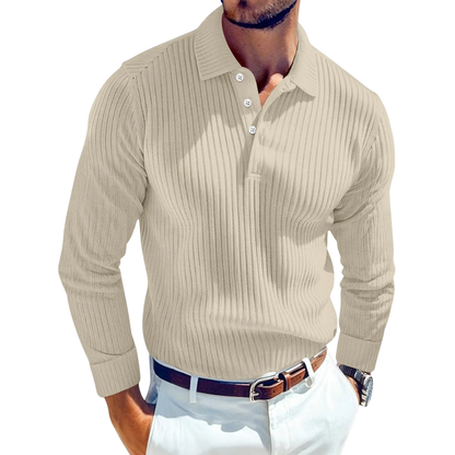 Long-Sleeve Ribbed Polo Shirt