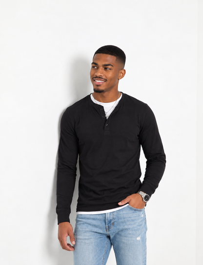 Camiseta Henley de Manga Larga