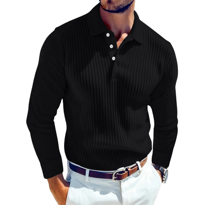 Long-Sleeve Ribbed Polo Shirt
