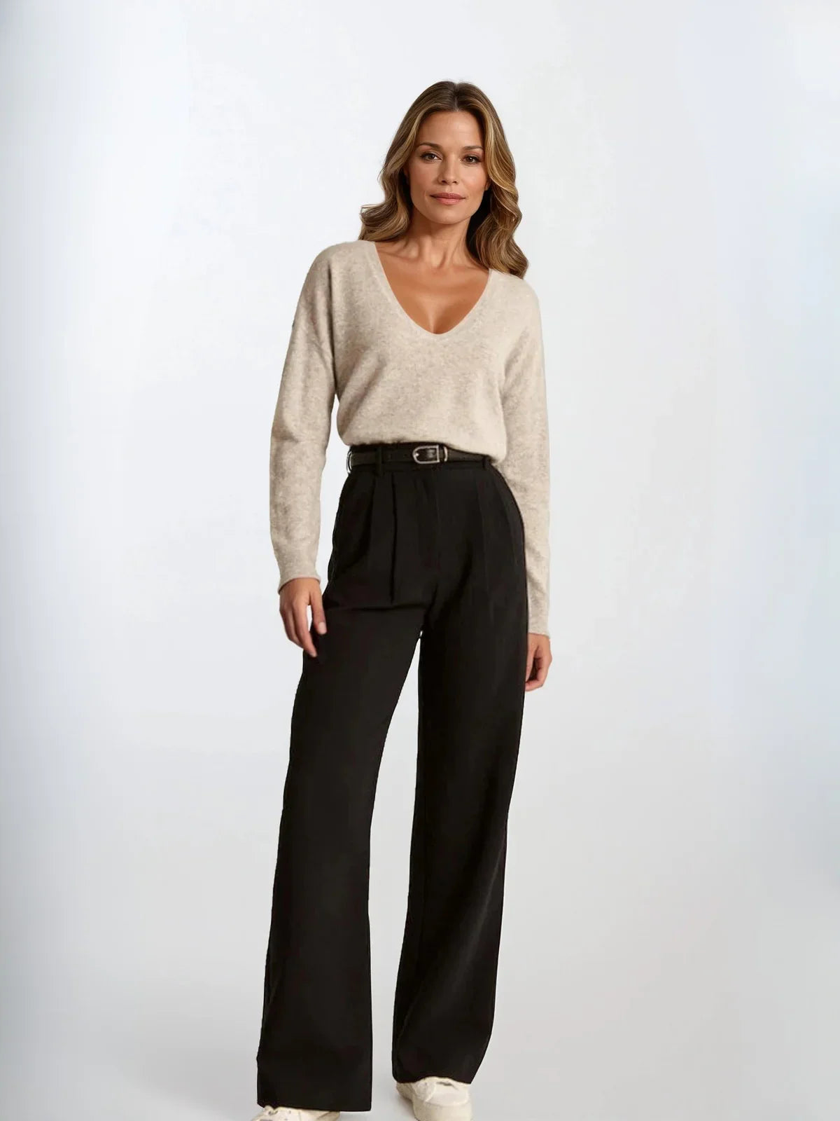 High-Rise Wide-Leg Pleated Trousers