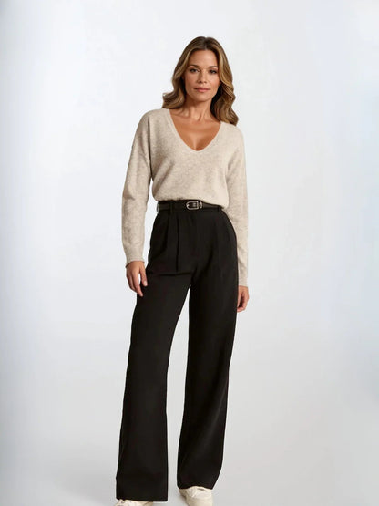 High-Rise Wide-Leg Pleated Trousers