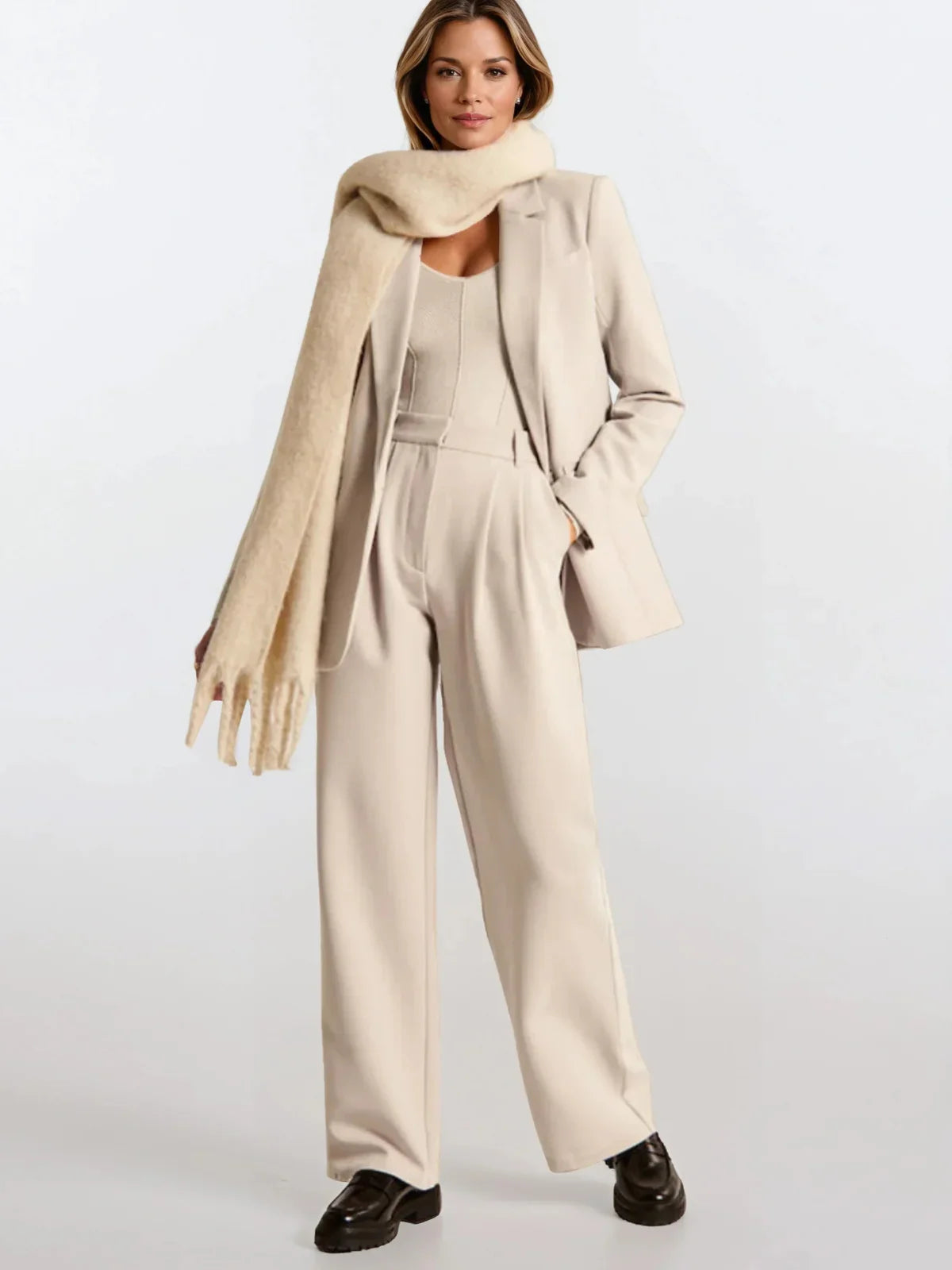 High-Rise Wide-Leg Pleated Trousers