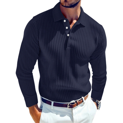 Long-Sleeve Ribbed Polo Shirt