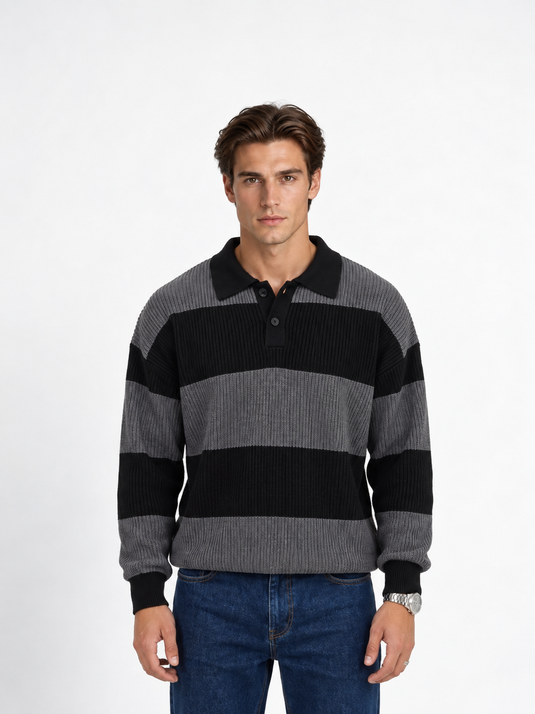 Jersey Oversize de Rayas con Cuello Polo