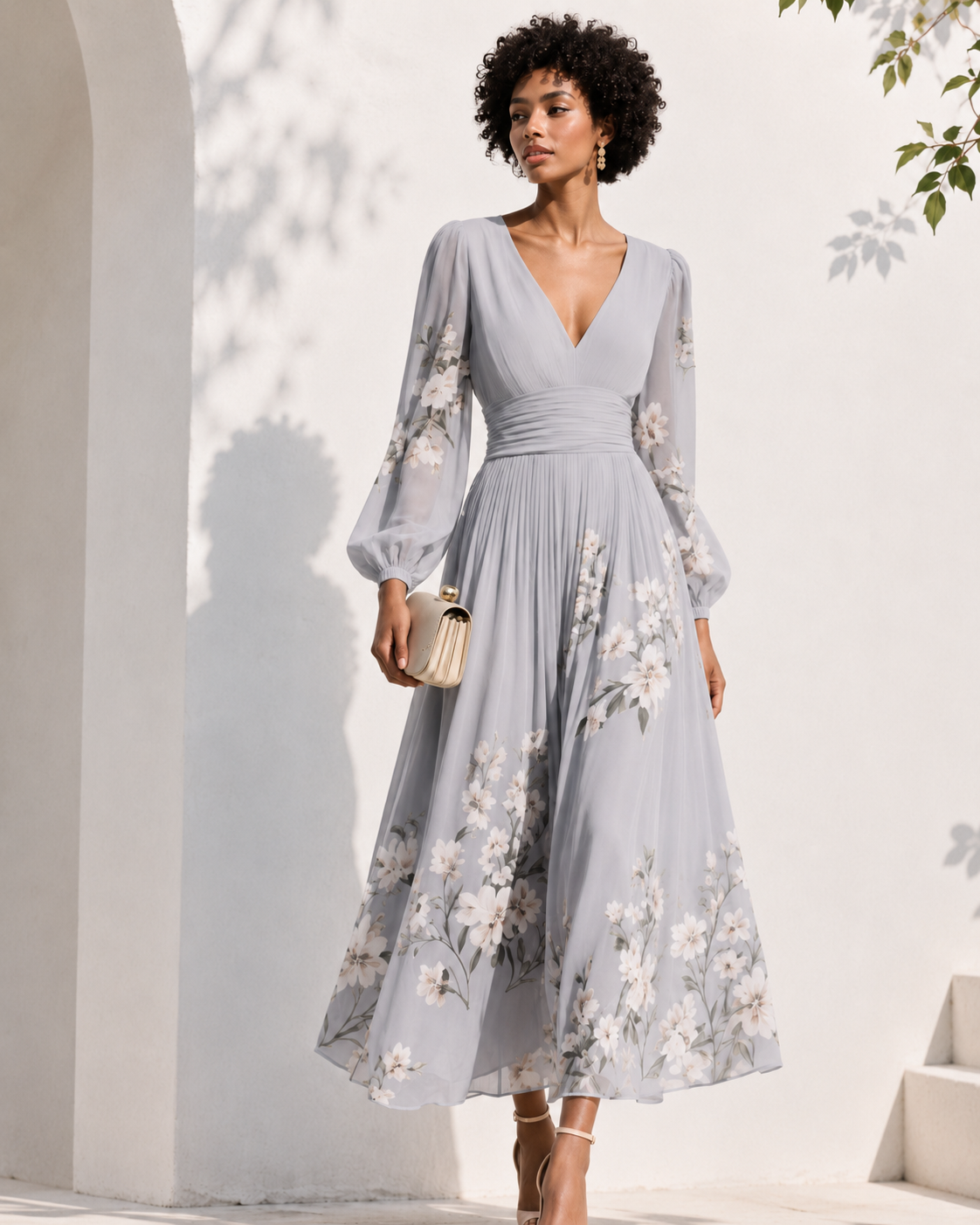 Vestido Maxi de Gasa Verde Menta con Escote en V