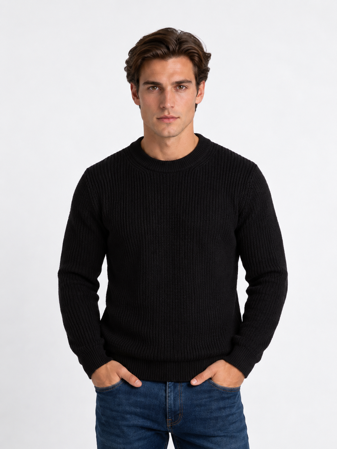 Jersey de Punto de Algodón con Cuello Redondo