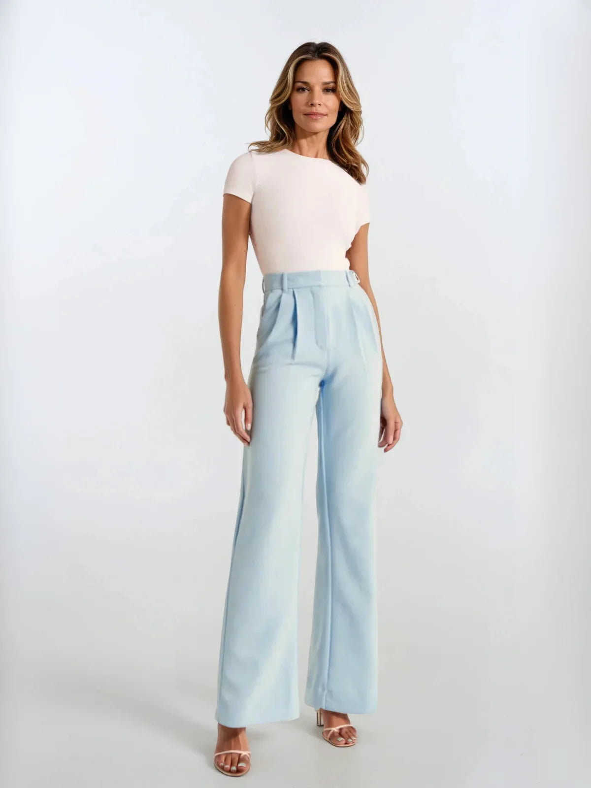 High-Rise Wide-Leg Pleated Trousers
