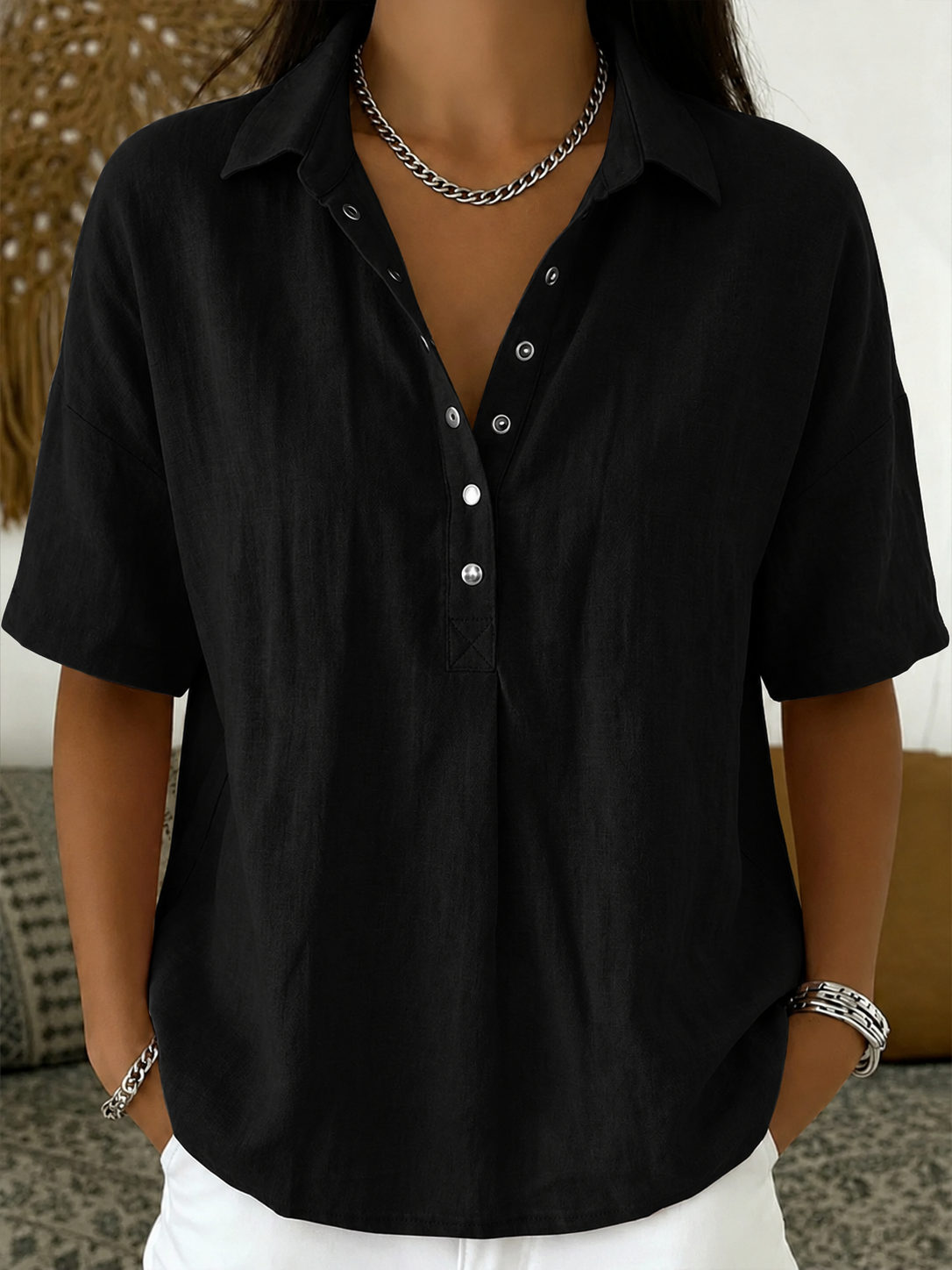 Eva| Blusa con Cuello y Detalle de Botones