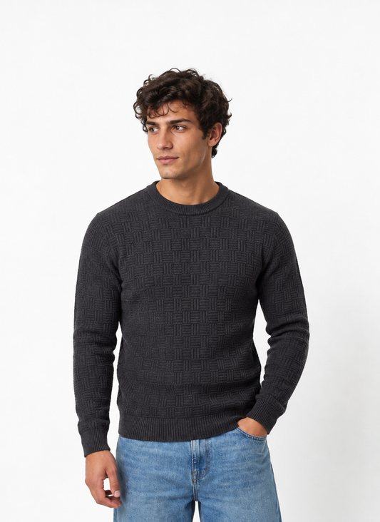 Teksturowany sweter z okrągłym dekoltem