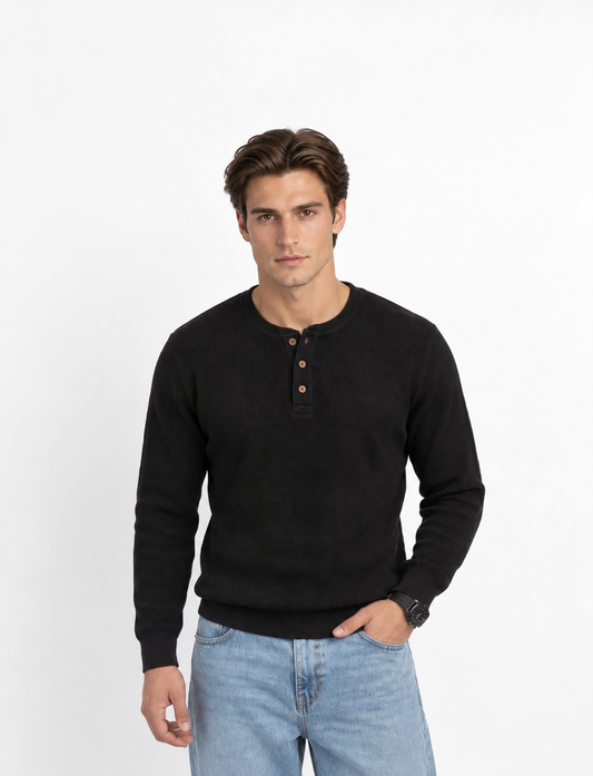 Sweter Henley z okrągłym dekoltem