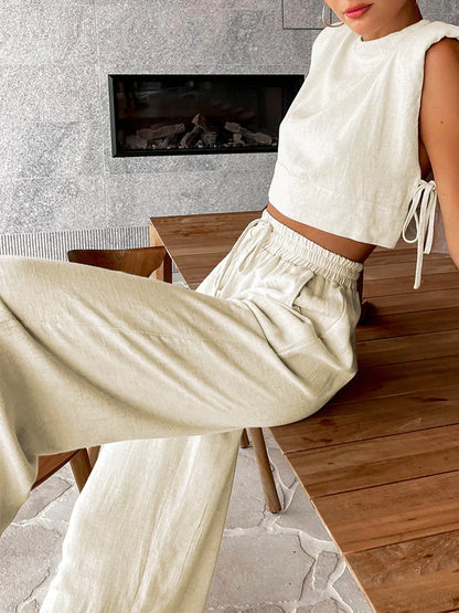 Linen Shirt and Wide-Leg Pants Set