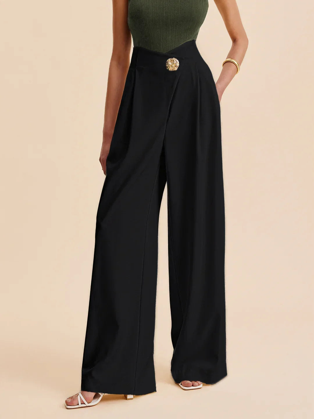Wide-Leg Trousers with Shimmering Details