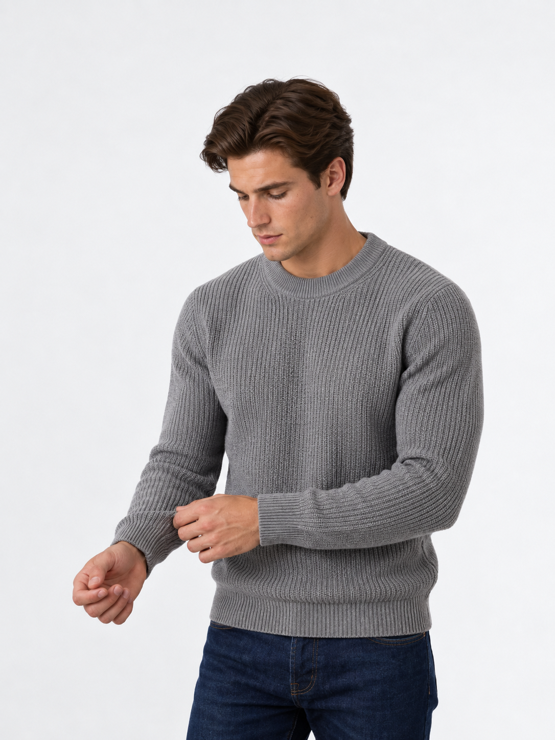 Jersey de Punto de Algodón con Cuello Redondo