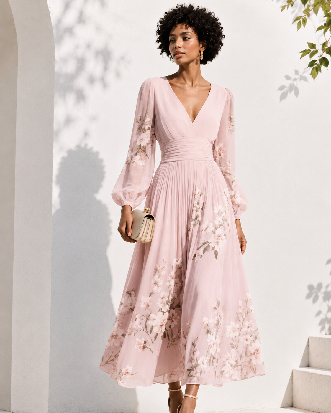 Vestido Maxi de Gasa Verde Menta con Escote en V