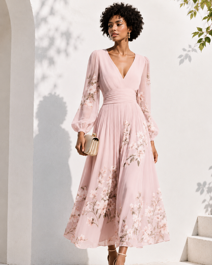 Vestido Maxi de Gasa Verde Menta con Escote en V