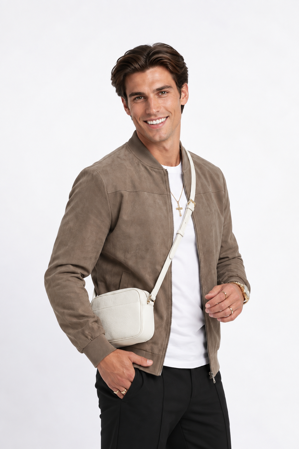 Chaqueta de Ante con Cuello Alto