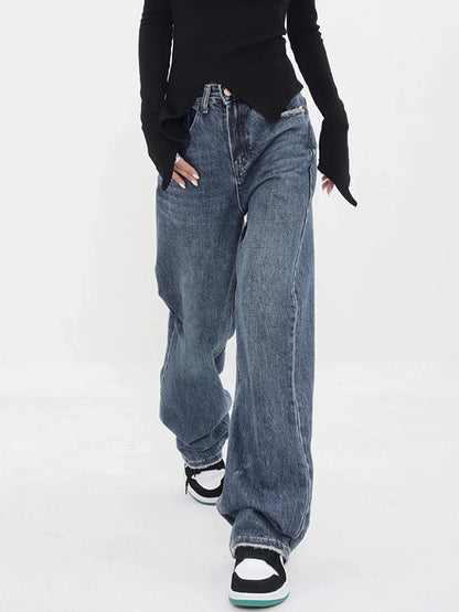 Wide-Leg Boyfriend Jeans with Patchwork Pockets