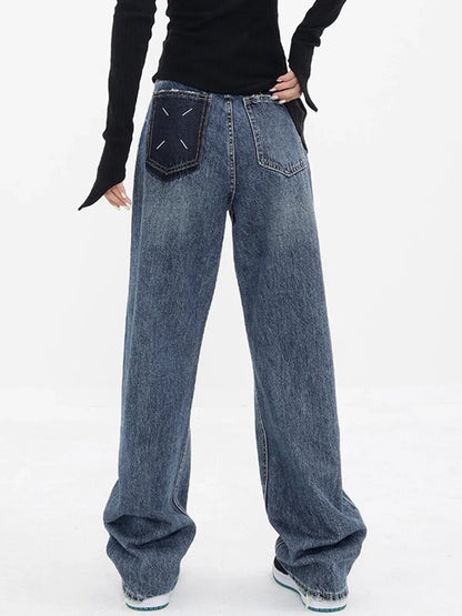 Wide-Leg Boyfriend Jeans with Patchwork Pockets