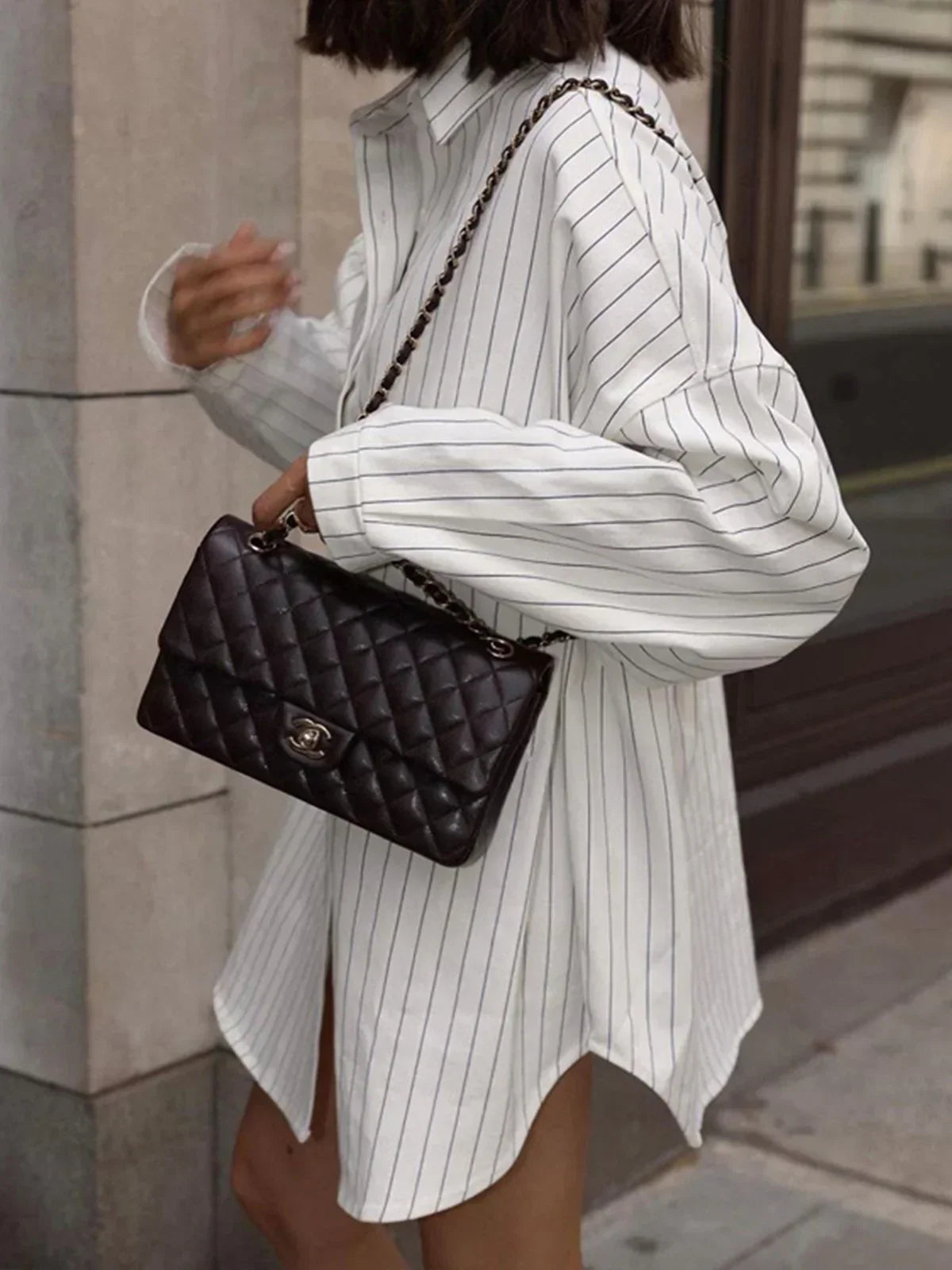 Oversized Striped Shirt with Large Pockets