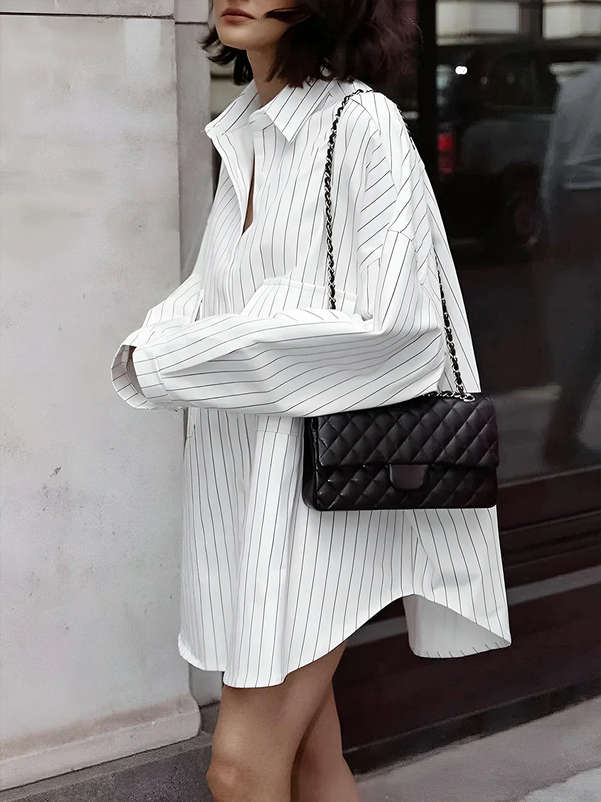 Oversized Striped Shirt with Large Pockets