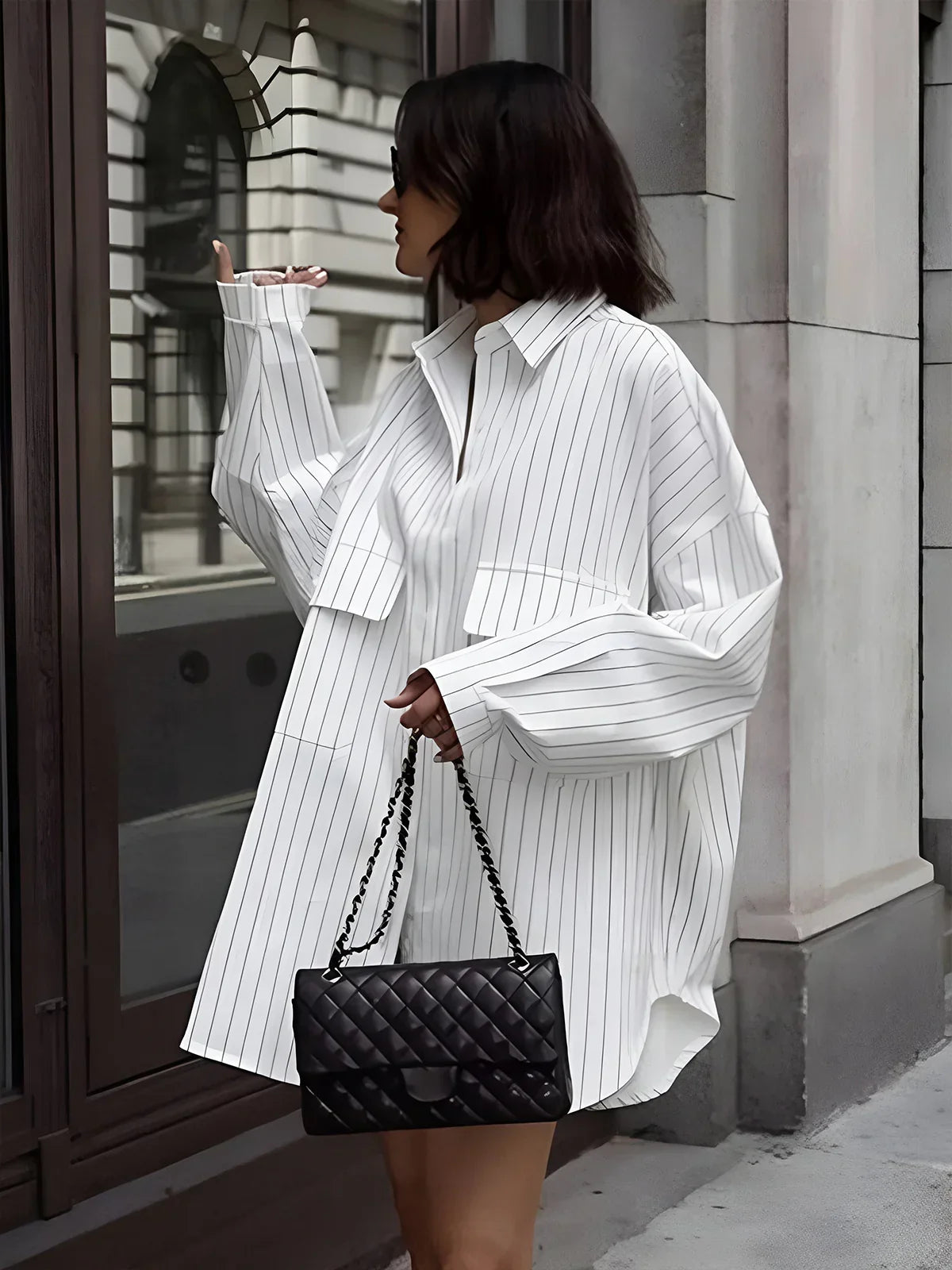 Oversized Striped Shirt with Large Pockets