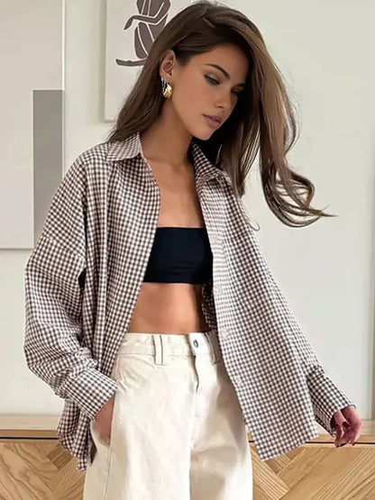 Camisa de Cuadros de Algodón con Solapa
