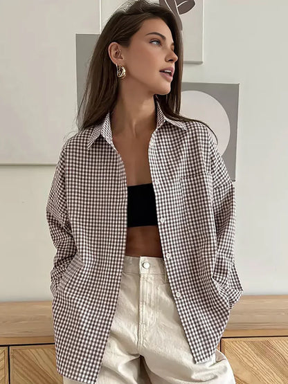 Camisa de Cuadros de Algodón con Solapa