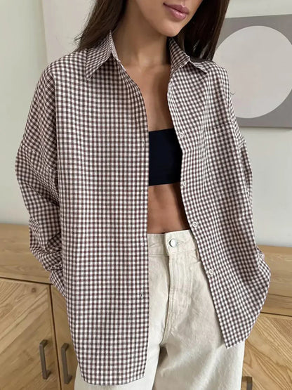 Camisa de Cuadros de Algodón con Solapa