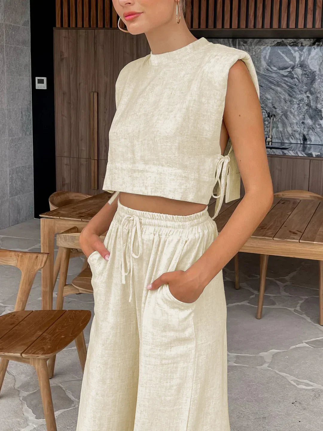 Linen Shirt and Wide-Leg Pants Set