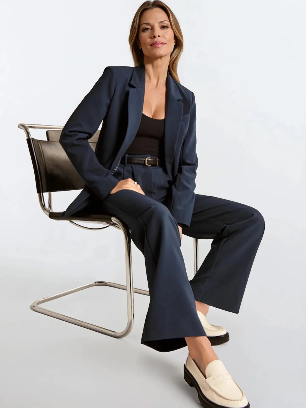 High-Rise Wide-Leg Pleated Trousers