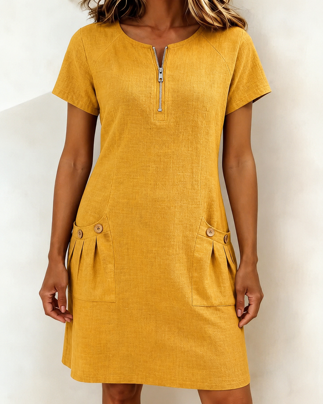 Linda | Vestido de Algodón con Bolsillo de Cremallera