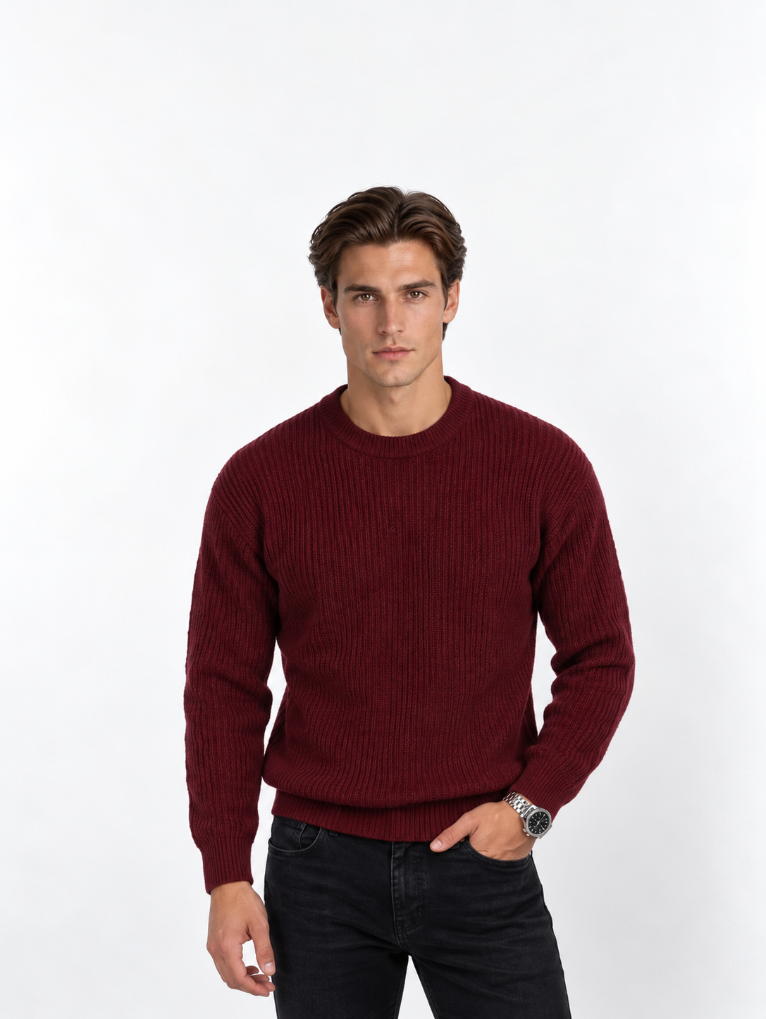 Loose-Fit Ribbed Knit Sweater