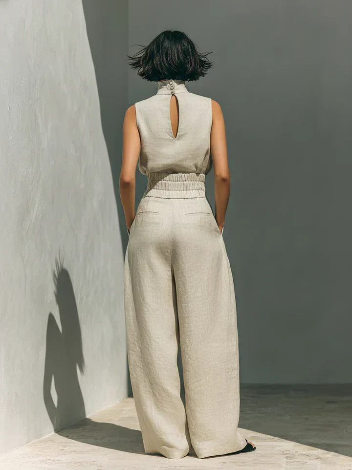 FLOR | CONJUNTO MINIMALISTA DE TOP SIN MANGAS Y PANTALÓN DE PIERNA ANCHA EN ALGODÓN Y LINO