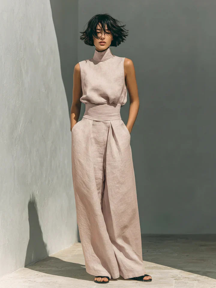 FLOR | CONJUNTO MINIMALISTA DE TOP SIN MANGAS Y PANTALÓN DE PIERNA ANCHA EN ALGODÓN Y LINO