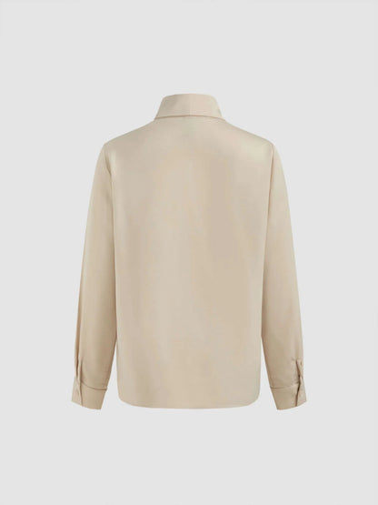 Long Sleeve Blouse with Bow and Hook-and-Eye Closure